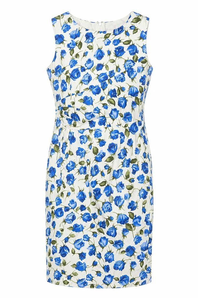 Phase Eight Women’s Blue Floral Cotton Stretch Sheath Dress UK 14
