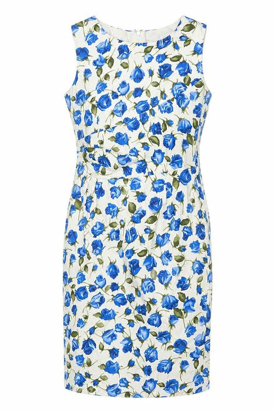 Phase Eight Women’s Blue Floral Cotton Stretch Sheath Dress UK 14