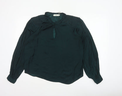MNG Women’s Green UK 10 High Neck Pleated Long Sleeve Blouse