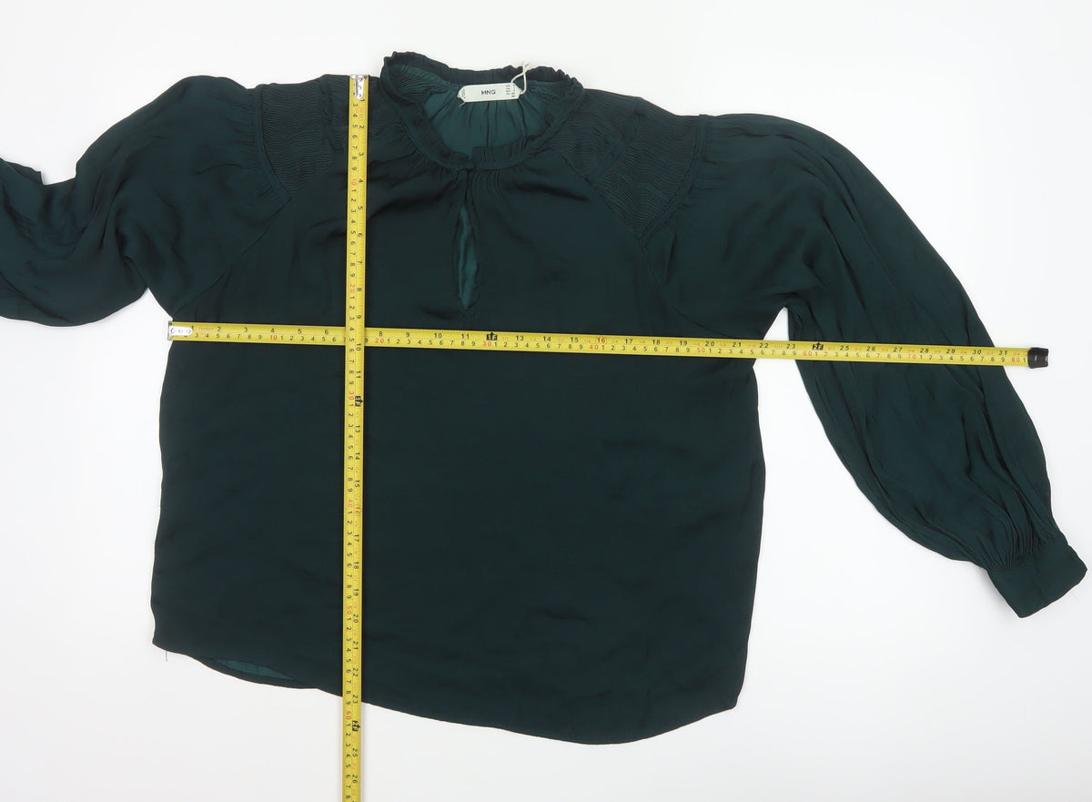 MNG Women’s Green UK 10 High Neck Pleated Long Sleeve Blouse