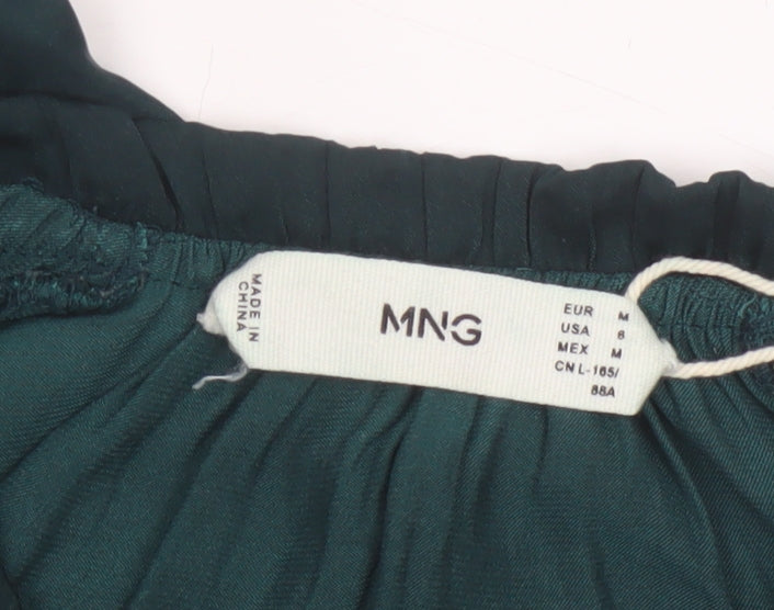 MNG Women’s Green UK 10 High Neck Pleated Long Sleeve Blouse