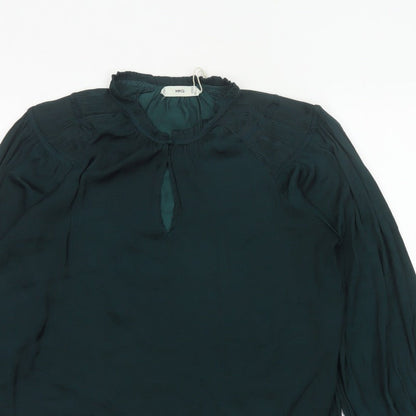 MNG Women’s Green UK 10 High Neck Pleated Long Sleeve Blouse