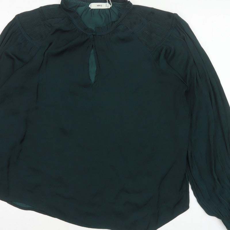 MNG Women’s Green UK 10 High Neck Pleated Long Sleeve Blouse