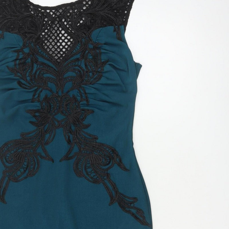Lipsy Women Blue UK 12 Bodycon Lace Floral Knee Length Party Dress