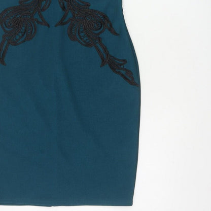 Lipsy Women Blue UK 12 Bodycon Lace Floral Knee Length Party Dress