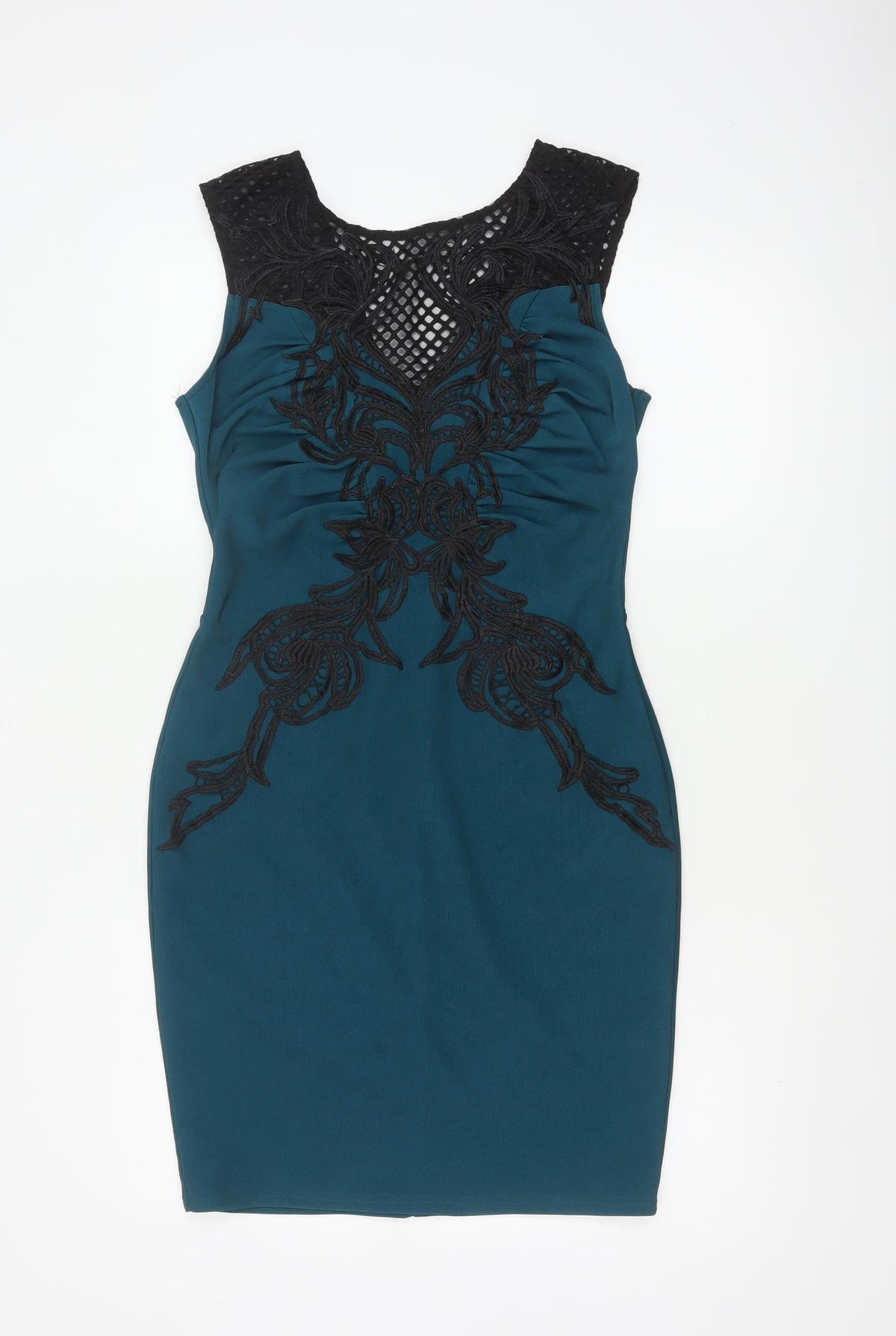 Lipsy Women Blue UK 12 Bodycon Lace Floral Knee Length Party Dress