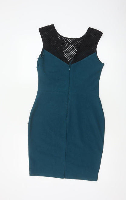 Lipsy Women Blue UK 12 Bodycon Lace Floral Knee Length Party Dress