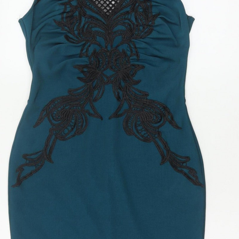 Lipsy Women Blue UK 12 Bodycon Lace Floral Knee Length Party Dress
