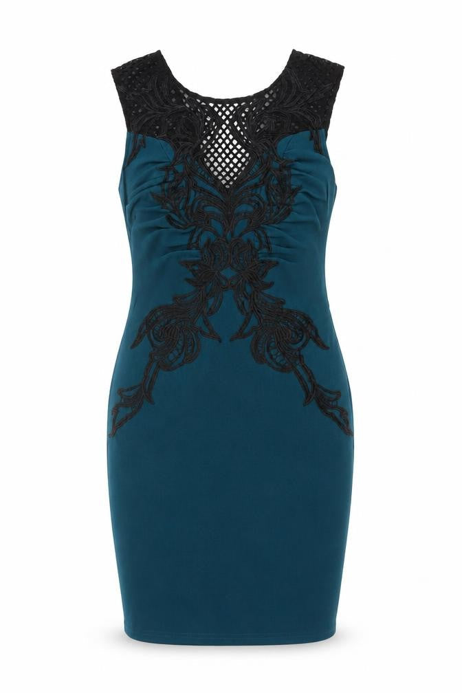 Lipsy Women Blue UK 12 Bodycon Lace Floral Knee Length Party Dress
