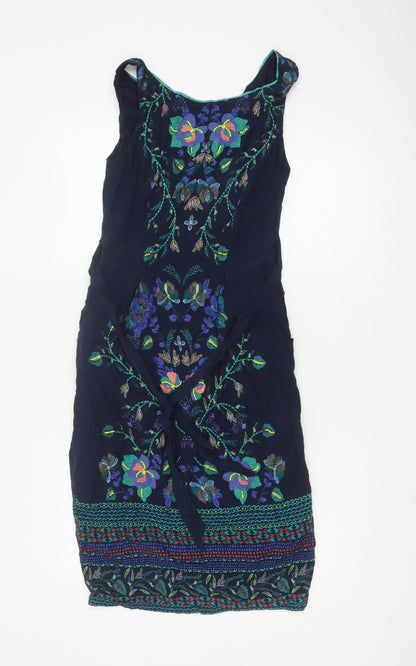 Monsoon Women Blue UK 8 Maxi Floral Embroidered Strapless Dress