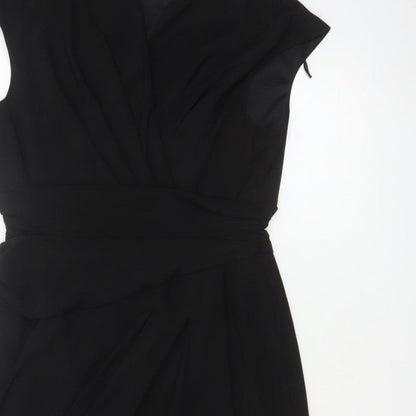 Ronni Nicole Women Black UK 12 Sheath Wrap Ruched Midi Dress
