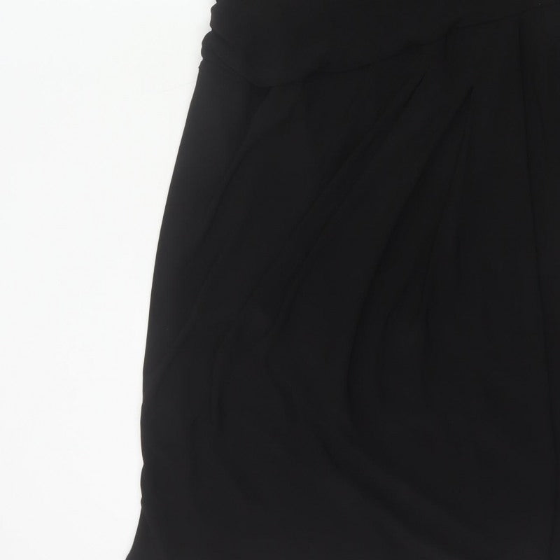 Ronni Nicole Women Black UK 12 Sheath Wrap Ruched Midi Dress