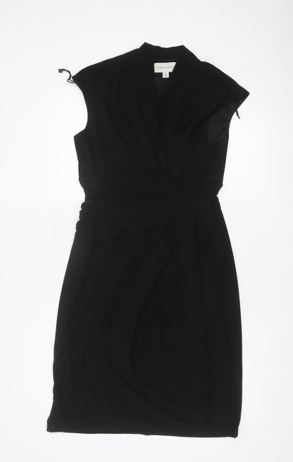 Ronni Nicole Women Black UK 12 Sheath Wrap Ruched Midi Dress