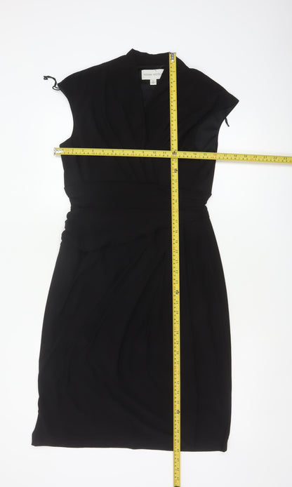 Ronni Nicole Women Black UK 12 Sheath Wrap Ruched Midi Dress
