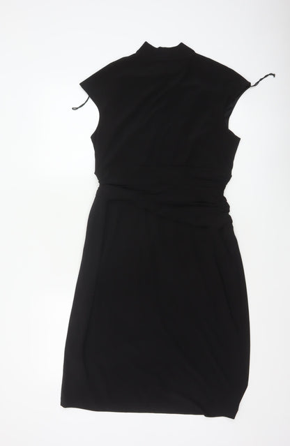 Ronni Nicole Women Black UK 12 Sheath Wrap Ruched Midi Dress