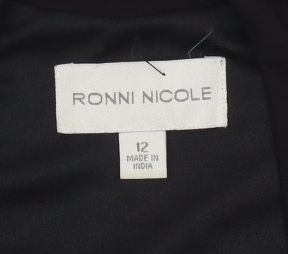 Ronni Nicole Women Black UK 12 Sheath Wrap Ruched Midi Dress