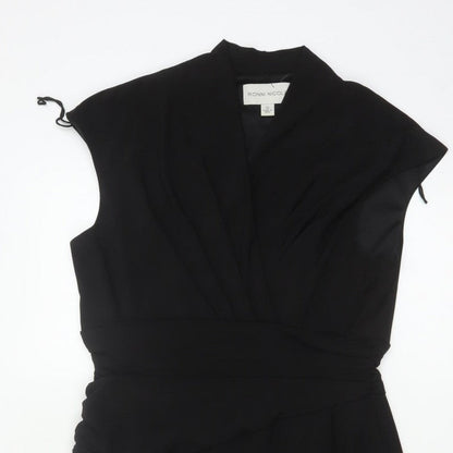 Ronni Nicole Women Black UK 12 Sheath Wrap Ruched Midi Dress