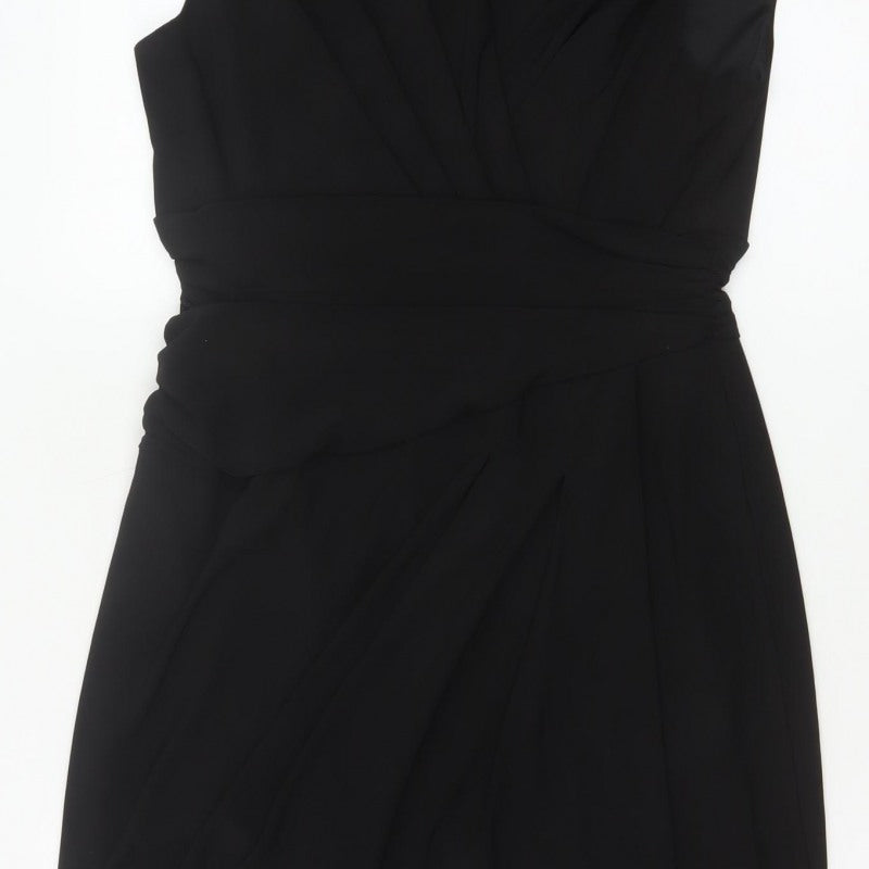 Ronni Nicole Women Black UK 12 Sheath Wrap Ruched Midi Dress