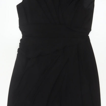 Ronni Nicole Women Black UK 12 Sheath Wrap Ruched Midi Dress