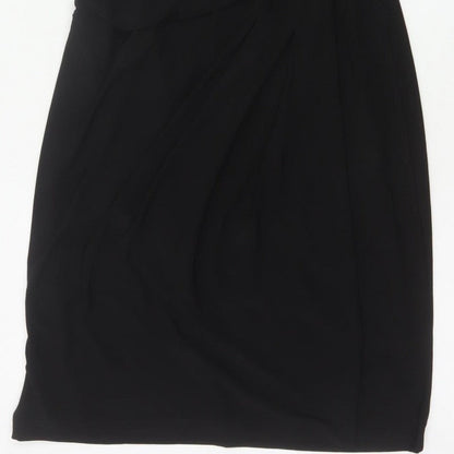 Ronni Nicole Women Black UK 12 Sheath Wrap Ruched Midi Dress