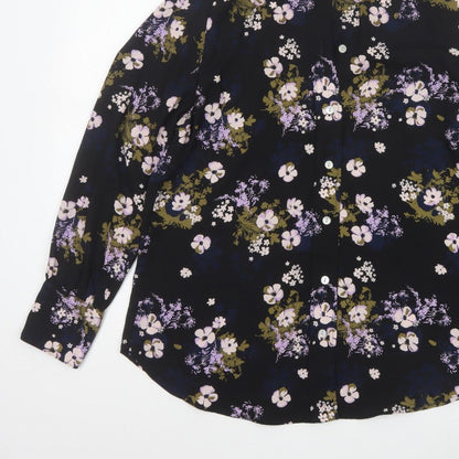 Marks and Spencer Women Black Floral Button-Up Blouse Size 12