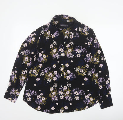 Marks and Spencer Women Black Floral Button-Up Blouse Size 12