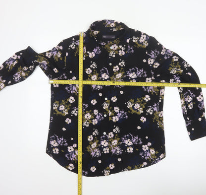 Marks and Spencer Women Black Floral Button-Up Blouse Size 12