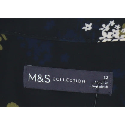 Marks and Spencer Women Black Floral Button-Up Blouse Size 12