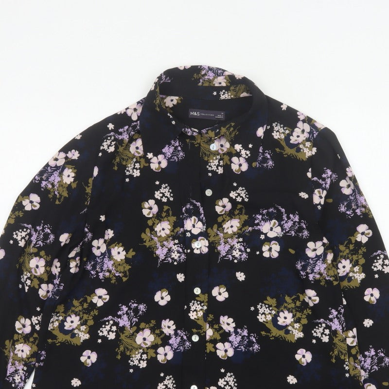 Marks and Spencer Women Black Floral Button-Up Blouse Size 12