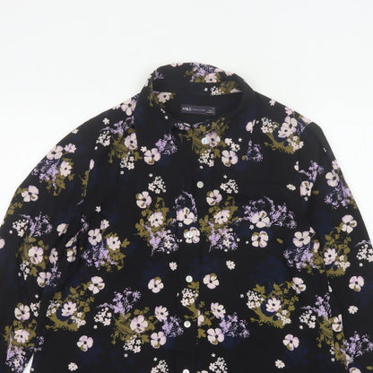 Marks and Spencer Women Black Floral Button-Up Blouse Size 12