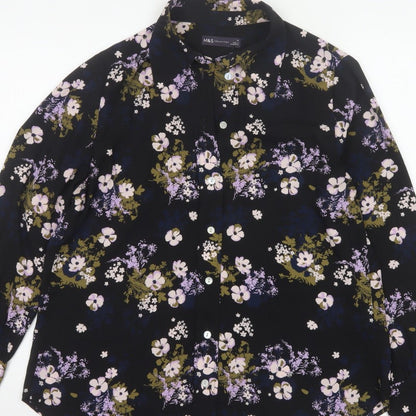 Marks and Spencer Women Black Floral Button-Up Blouse Size 12