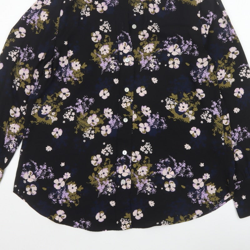 Marks and Spencer Women Black Floral Button-Up Blouse Size 12