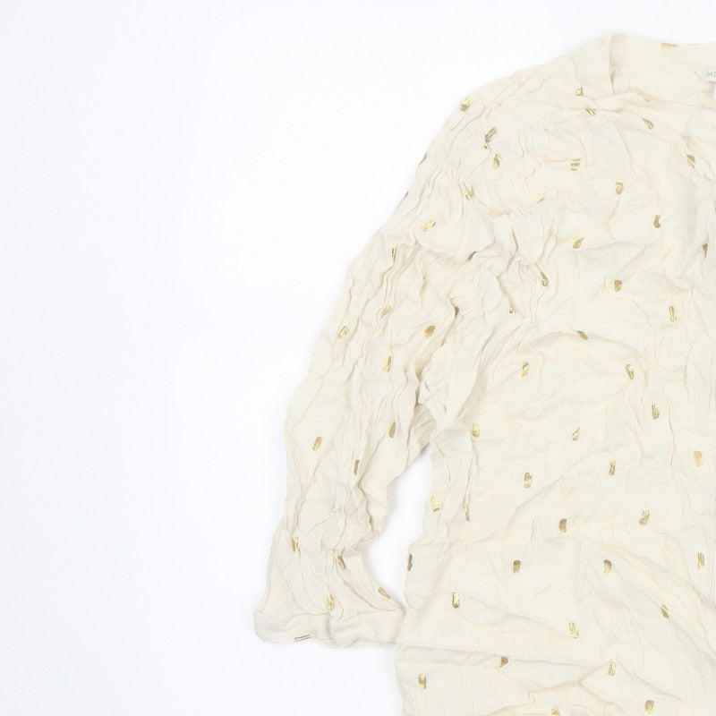 Monsoon Women Ivory M Gold Foil Crinkle Button-Up Long Sleeve Blouse