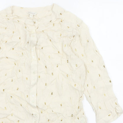 Monsoon Women Ivory M Gold Foil Crinkle Button-Up Long Sleeve Blouse
