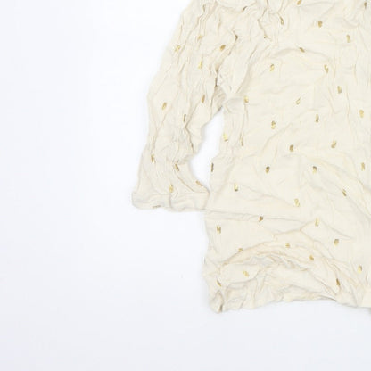 Monsoon Women Ivory M Gold Foil Crinkle Button-Up Long Sleeve Blouse
