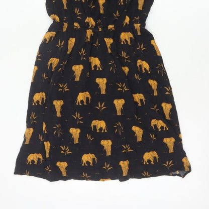 Mango Women Black Gold Elephant Print XS Off Shoulder Fit & Flare Dress