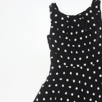 Apricot Women Black Polka Dot M Fit & Flare Knee Length Dress