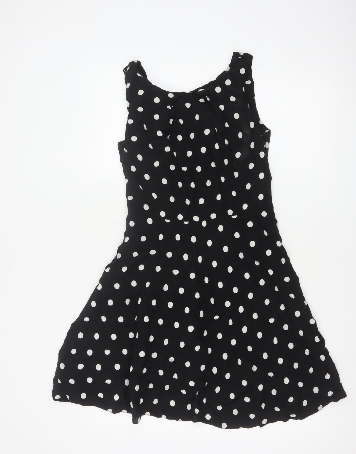 Apricot Women Black Polka Dot M Fit & Flare Knee Length Dress