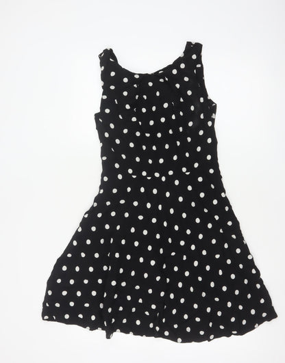 Apricot Women Black Polka Dot M Fit & Flare Knee Length Dress