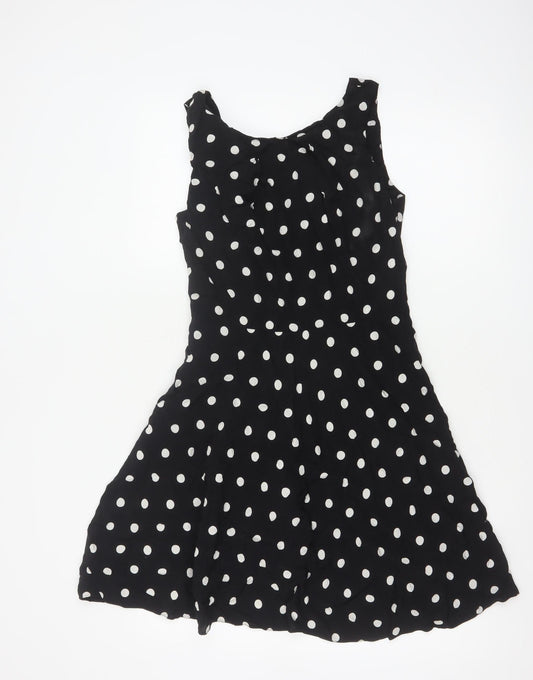Apricot Women Black Polka Dot M Fit & Flare Knee Length Dress