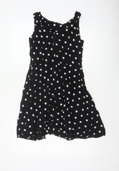 Apricot Women Black Polka Dot M Fit & Flare Knee Length Dress