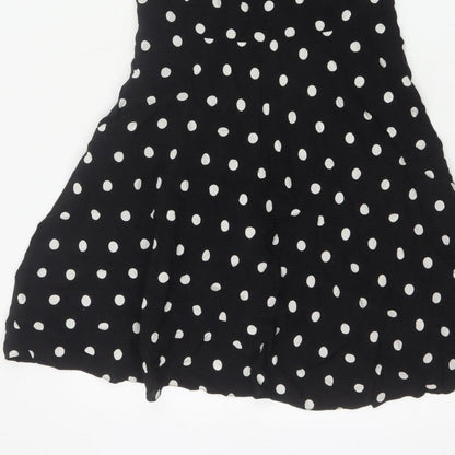 Apricot Women Black Polka Dot M Fit & Flare Knee Length Dress
