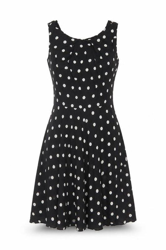 Apricot Women Black Polka Dot M Fit & Flare Knee Length Dress
