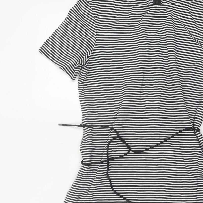 Hobbs Women Black White Striped UK 14 Knee Length Sheath Dress