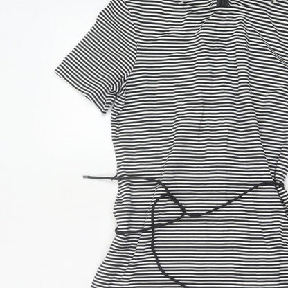 Hobbs Women Black White Striped UK 14 Knee Length Sheath Dress