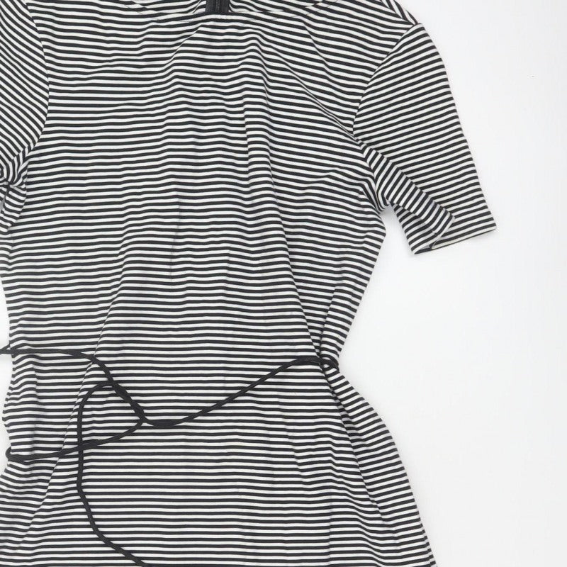 Hobbs Women Black White Striped UK 14 Knee Length Sheath Dress