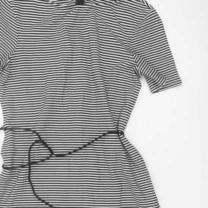 Hobbs Women Black White Striped UK 14 Knee Length Sheath Dress