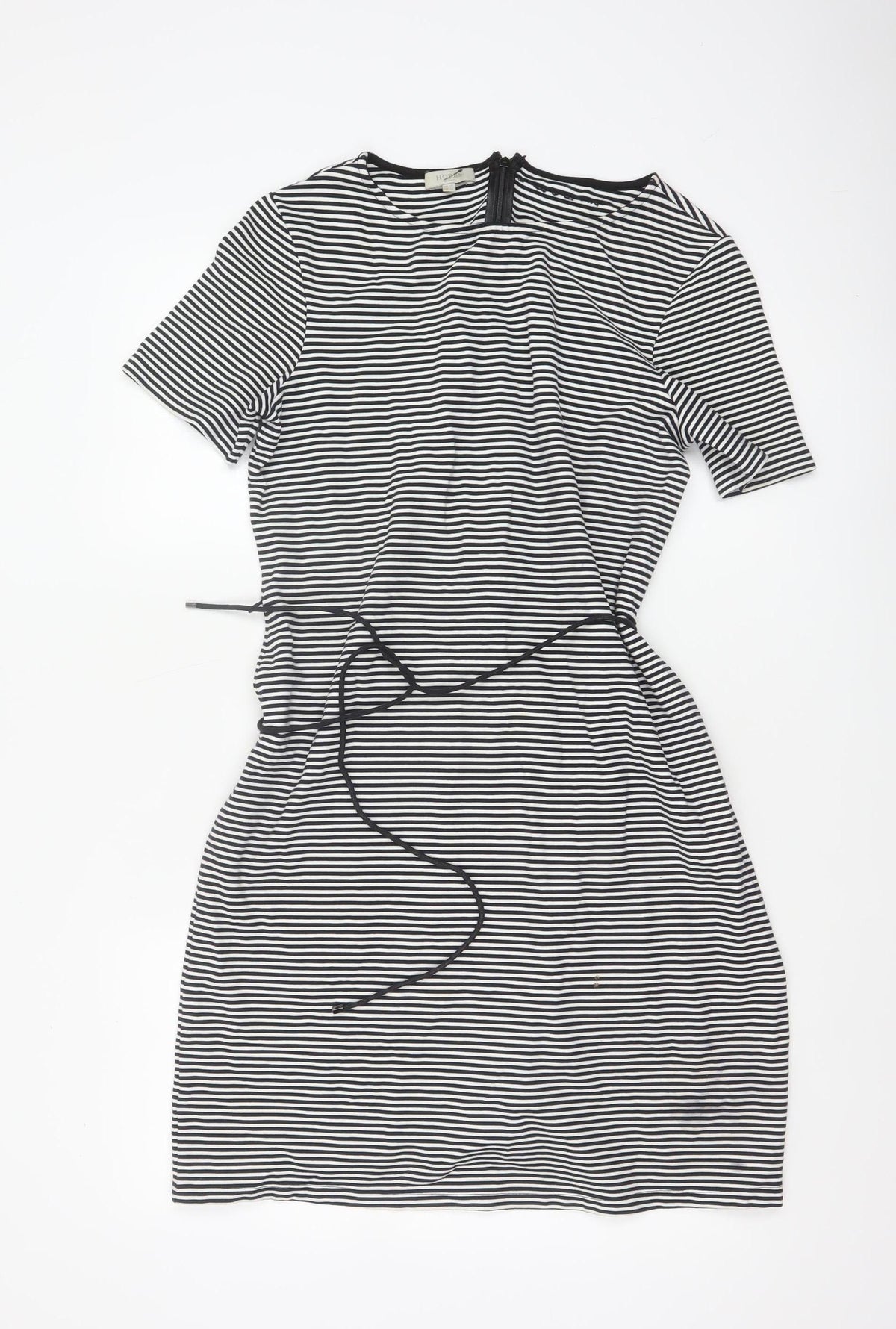 Hobbs Women Black White Striped UK 14 Knee Length Sheath Dress
