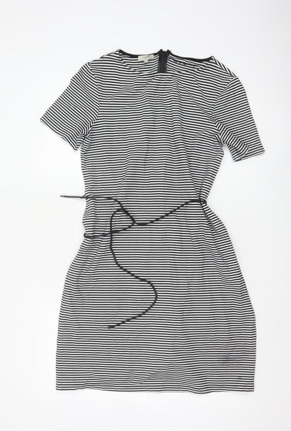 Hobbs Women Black White Striped UK 14 Knee Length Sheath Dress
