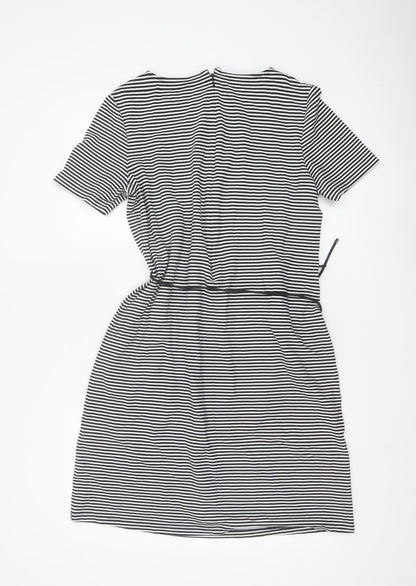 Hobbs Women Black White Striped UK 14 Knee Length Sheath Dress